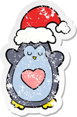 distressed sticker of a cute christmas penguin