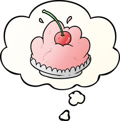 cartoon dessert with thought bubble in smooth gradient style
