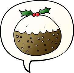 cartoon christmas pudding with speech bubble in smooth gradient style