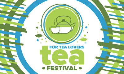 Tea Festival. For tea lovers. Event for professionals in the tea industry. Tea ceremony. Delicious leaf tea. Cafes and restaurants. Trainings for baristas from staff schools. Creative Illustration