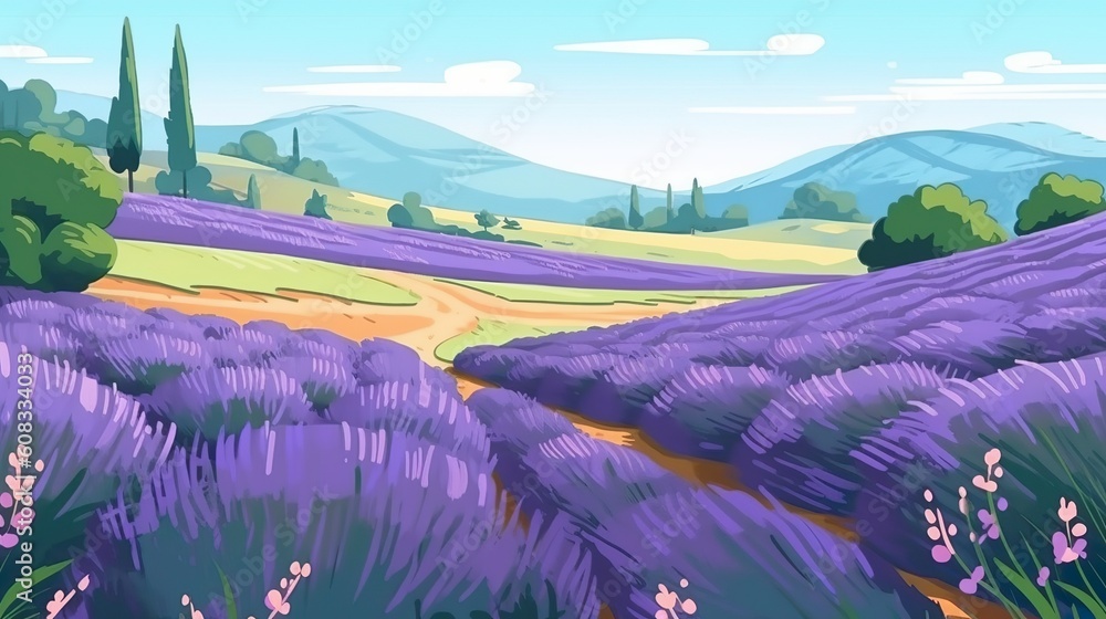 Poster abstract background lavender field. combining artistic design and the charm of nature with a web ban