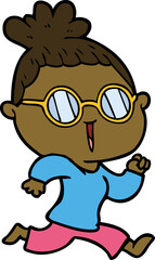 cartoon running woman wearing spectacles