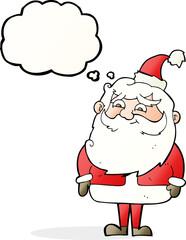cartoon santa claus with thought bubble