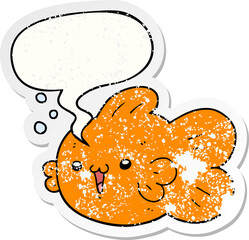 cartoon fish with speech bubble distressed distressed old sticker
