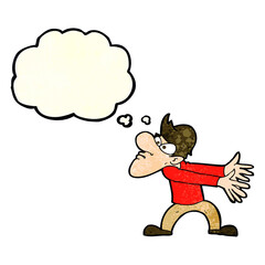cartoon annoyed man gesturing with thought bubble