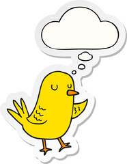 cartoon bird with thought bubble as a printed sticker
