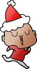 happy hand drawn gradient cartoon of a bald man wearing santa hat
