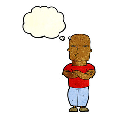 cartoon tough guy with thought bubble