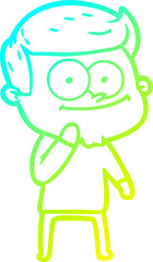 cold gradient line drawing of a cartoon happy man