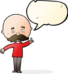 cartoon bald man with idea with speech bubble