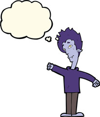 cartoon vampire man with thought bubble