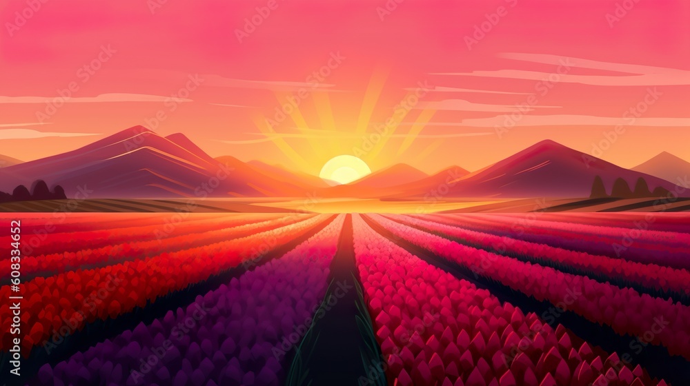 Poster abstract background field of tulips. an image of an attractive web banner design with a bright field