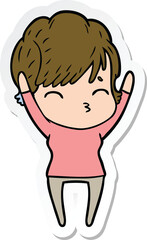 sticker of a cartoon woman thinking