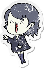 distressed sticker of a cute cartoon happy vampire girl