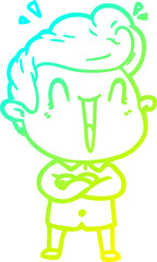 cold gradient line drawing of a cartoon excited man