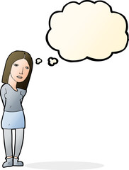 cartoon woman waiting with thought bubble