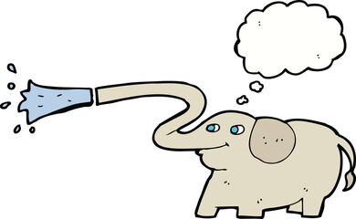 cartoon elephant squirting water with thought bubble