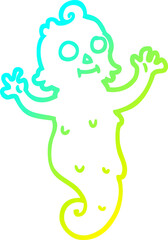 cold gradient line drawing of a cartoon spooky ghost