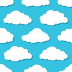 Summer blue sky with white clouds seamless pattern. CMYK color mode ready to print.