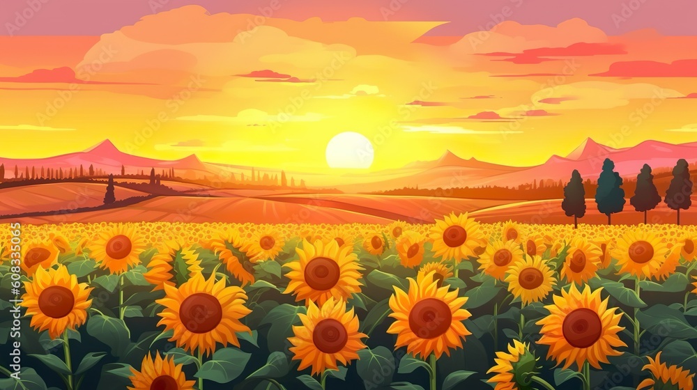 Poster abstract background field of sunflowers. demonstration of a banner design that combines the charm of