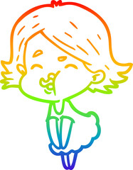 rainbow gradient line drawing of a cartoon girl pulling face