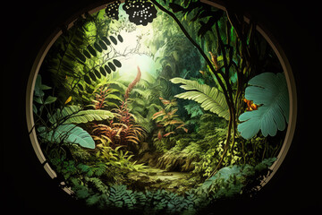 Obraz na płótnie Canvas tropical jungle scene pattern, vector painting, generative ai