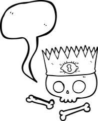 freehand drawn speech bubble cartoon magic crown on old skull