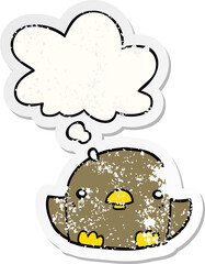 cartoon chick with thought bubble as a distressed worn sticker