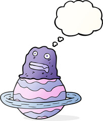 freehand drawn thought bubble cartoon alien on planet