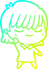cold gradient line drawing of a cartoon woman