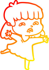 warm gradient line drawing of a cartoon worried woman