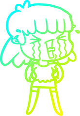 cold gradient line drawing of a cartoon woman crying