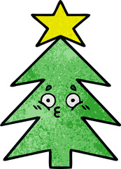 retro grunge texture cartoon of a christmas tree