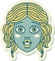 sticker of tattoo in traditional style of female face
