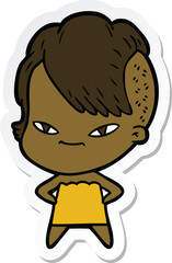 sticker of a cute cartoon girl with hipster haircut