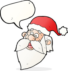 cartoon jolly santa claus face with speech bubble