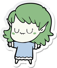 sticker of a happy cartoon elf girl