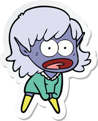 sticker of a cartoon shocked elf girl