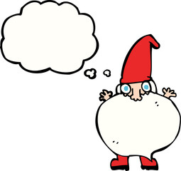 cartoon tiny santa with thought bubble