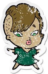 distressed sticker of a cartoon surprised girl