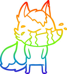 rainbow gradient line drawing of a cartoon crying wolf