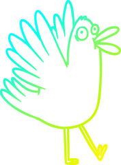 cold gradient line drawing of a cartoon bird squawking