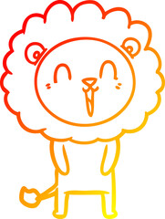 warm gradient line drawing of a laughing lion cartoon