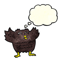 cartoon black bird with thought bubble