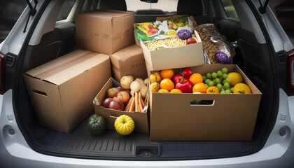 Grocery Delivery Service: Car Trunk Packed with Quality Food Products - ai generated Generative AI