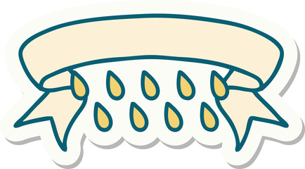 tattoo style sticker with banner of rain drops