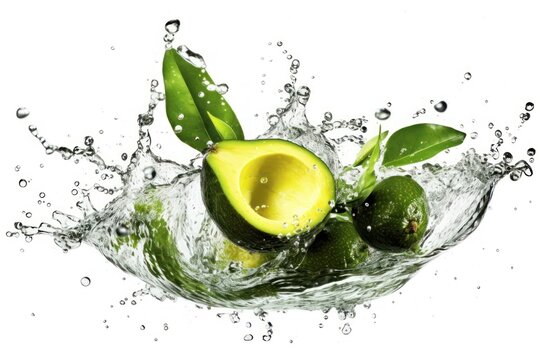 stock photo of water splash with avocado slice isolated Food Photography