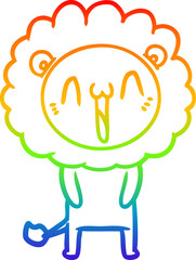 rainbow gradient line drawing of a happy cartoon lion