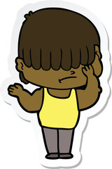 sticker of a cartoon boy with untidy hair