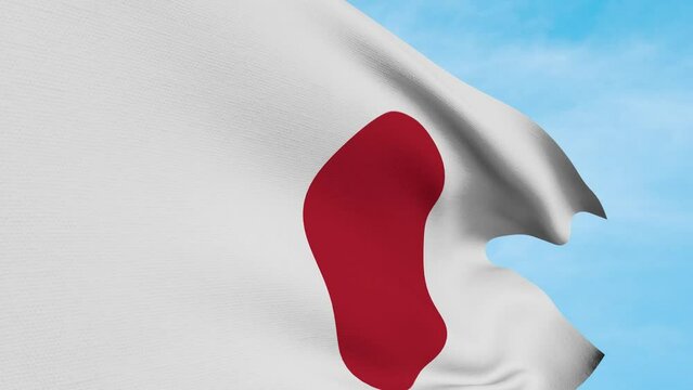 Japan Flag Waving In Blue Sky